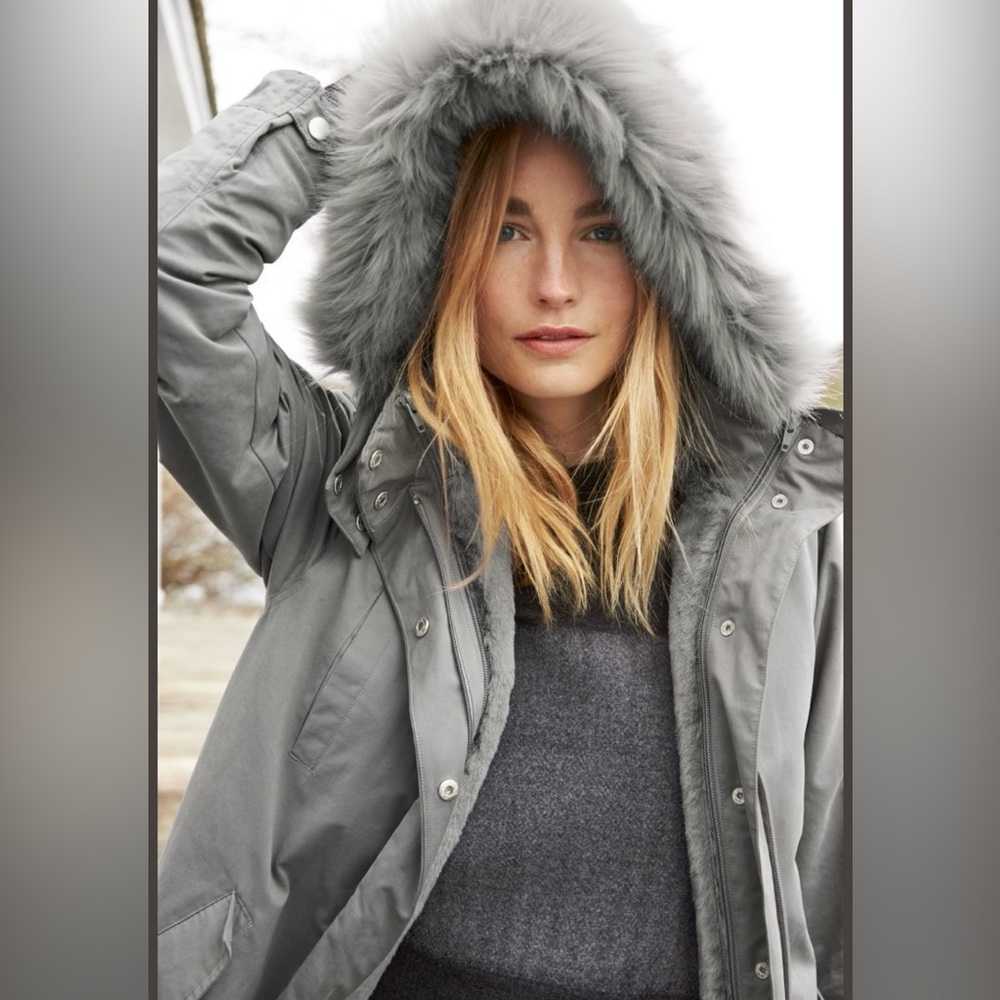 The White Company Gray Faux-Fur Hooded Puffer Coat Size US 2
